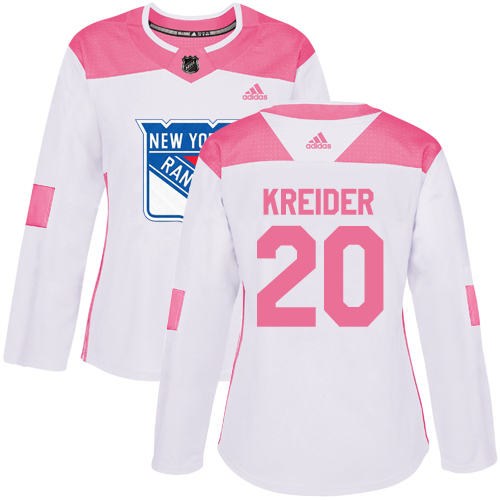 Adidas Rangers #20 Chris Kreider White/Pink Authentic Fashion Women's Stitched NHL Jersey